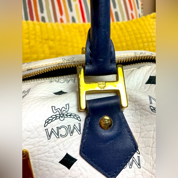 MCM Vintage White & Blue Monogram Visetos Boston Bag. Comes with COA. - Picture 11 of 13